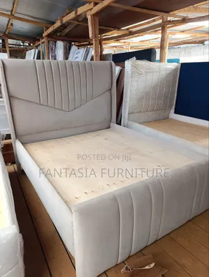 5x6 Foot Cream Bed Frame with Channel Headboard