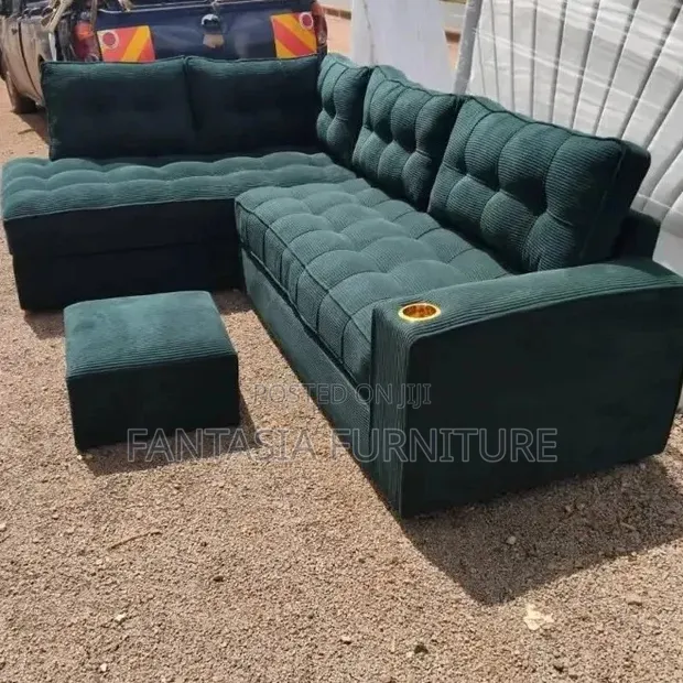 5-Seater L-Shaped Green Sofa - 1