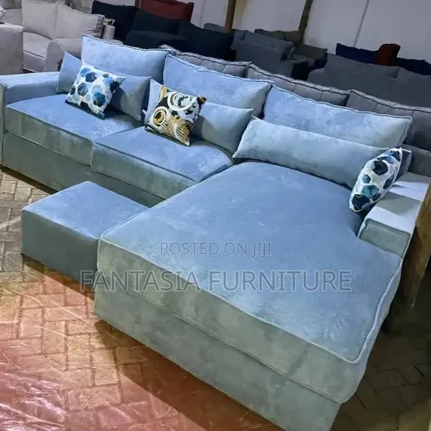 L-Shaped Blue Sectional Sofa (5-Seater) - 1