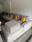 7-Seater L-Shaped Cream Sofa with Ottoman - 1