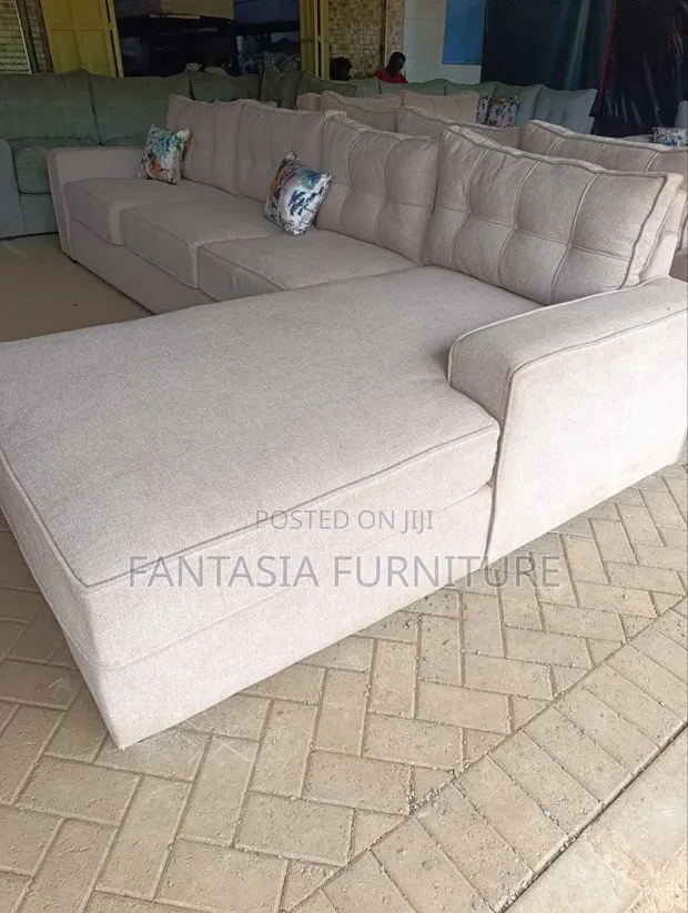 L-Shaped Cream 7-Seater Sectional Sofa - 1