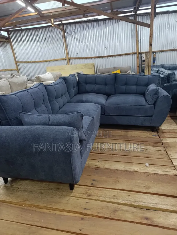 L-Shaped Blue Sofa (5-Seater) - 1