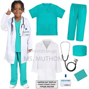 Children's Doctor Costume Set - White Lab Coat & Blue Scrubs
