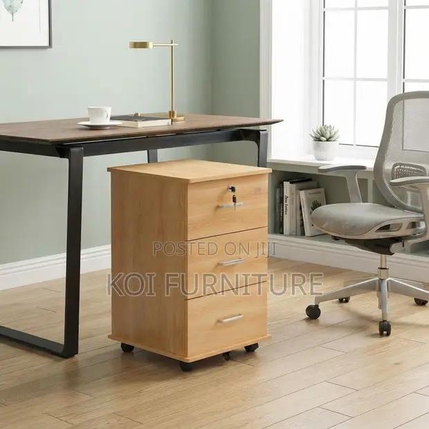 Lockable 3-Drawer Mobile Pedestal Cabinet - Brown - 1