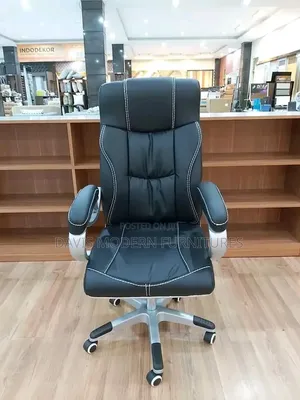 Executive Leather Office Chair - Black with White Stitching