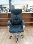 Executive Leather Office Chair - Black with White Stitching - 2