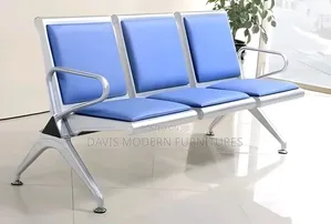 3-Seater Airport Waiting Bench - Blue PU Padded