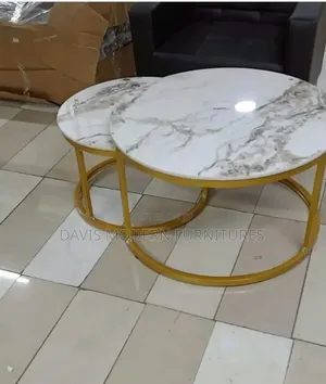 2-in-1 Round Nesting Coffee Tables - Marble Top with Gold Frame