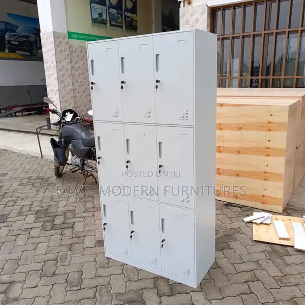 9-Door Metallic Locker Cabinet - Light Grey - 1
