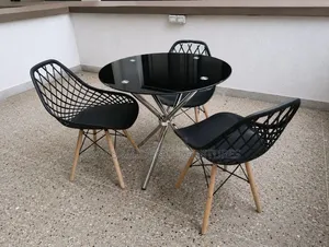 4-Seater Round Glass Dining Set - Black