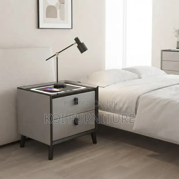 Wireless Charging Bedside Cabinet - Gray - 1