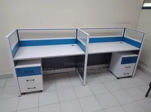 2-Way Office Workstation - White & Blue Partition
