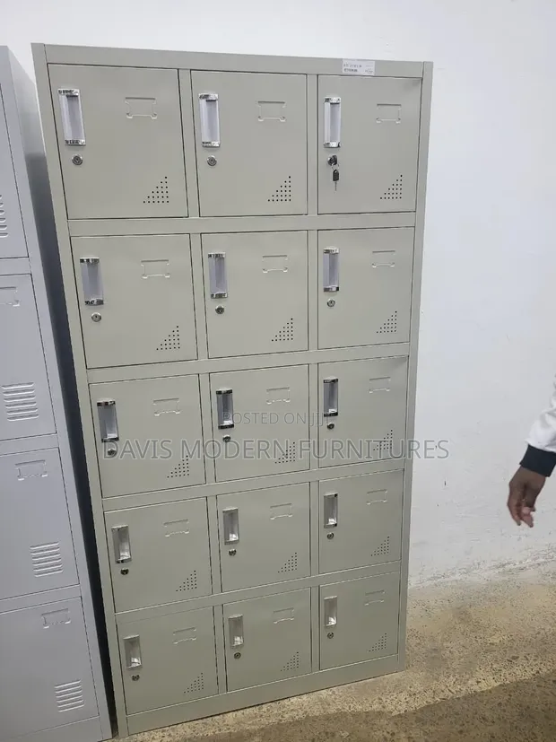 15-Door Metal Storage Locker - Grey Steel - 1