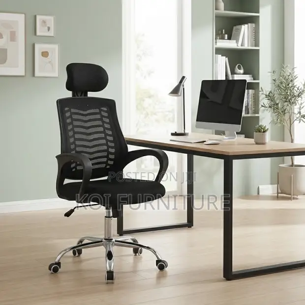 Clerical Adjustable Headrest Office Fabric Seat - Black - 1