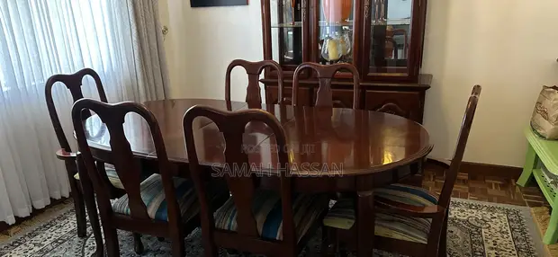 Vintage Expandable Wooden Dining Table Set with Hutch - 1