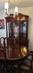Vintage Expandable Wooden Dining Table Set with Hutch - 4