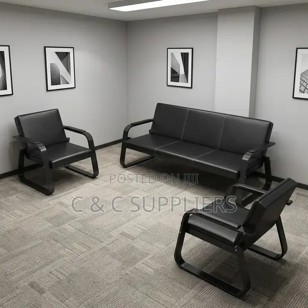 5-Seater Leather Hallway Waiting Sofa - 1