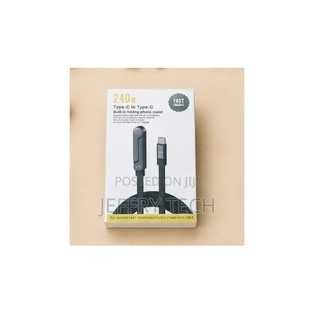 240W USB-C to USB-C Fast Charging Cable with Phone Stand - 1