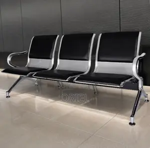 3-Seater Padded Black Leather Waiting Bench