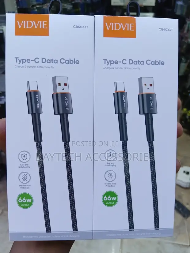 VIDVIE CB4033T Type-C 66W Fast Charging Cable - Black - 1