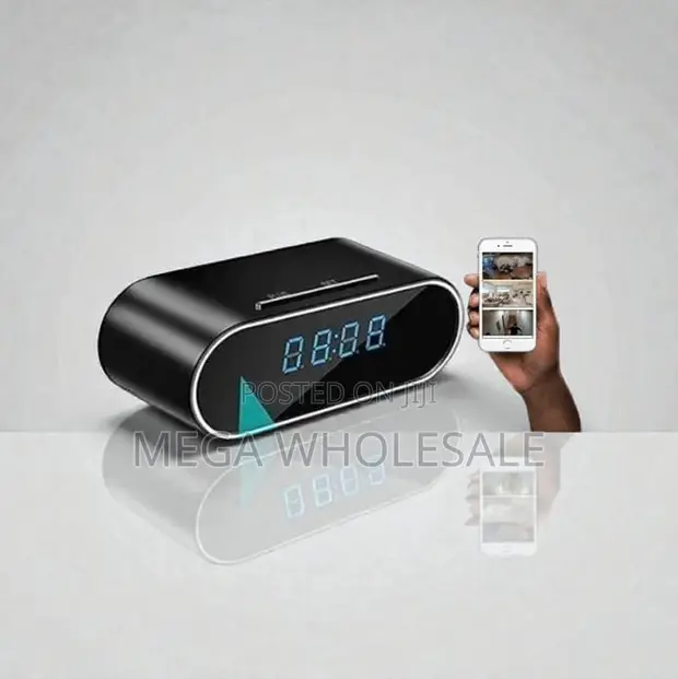 Remote Motion Alert WiFi Alarm Table Clock Hidden Spy Camera - 1
