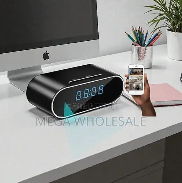 Smart Home WiFi Alarm Table Clock Hidden Spy Camera - 1