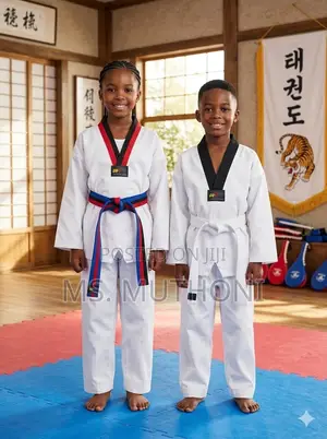 Set ya Uniformi ya Watoto ya Taekwondo na Fulana ya V-Neck, Suruali, na Mkanda
