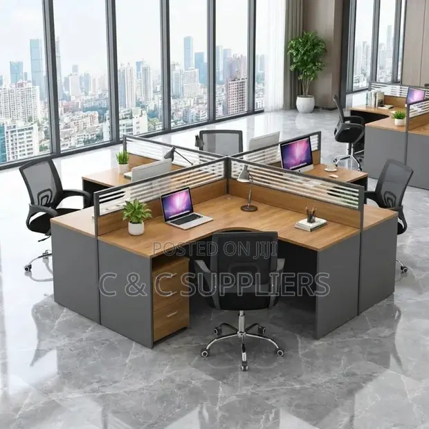Curved 4-Desk Workstation - 1