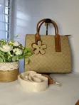 Elegant Beige & Brown Structured Handbag - 1