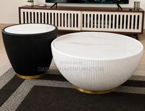 Oak&Haven Modern Round Coffee Table - Marble Pattern