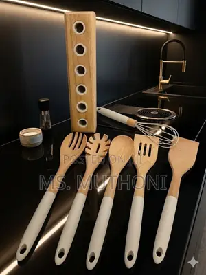 Set ya Kupikia ya Mbao Vipande 6 na Vifuniko vya Silicone