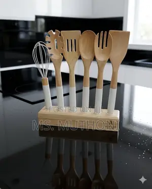 6-Piece Wood & White Silicone Utensil Set