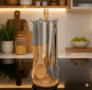 Zana za Kupikia za Jikoni za Silicone & Mianzi za Premium na Stand