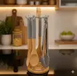 Zana za Kupikia za Jikoni za Silicone & Mianzi za Premium na Stand - 1