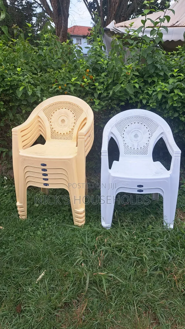 White & Cream Plastic Chairs - 1