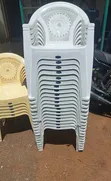 White & Cream Plastic Chairs - 2