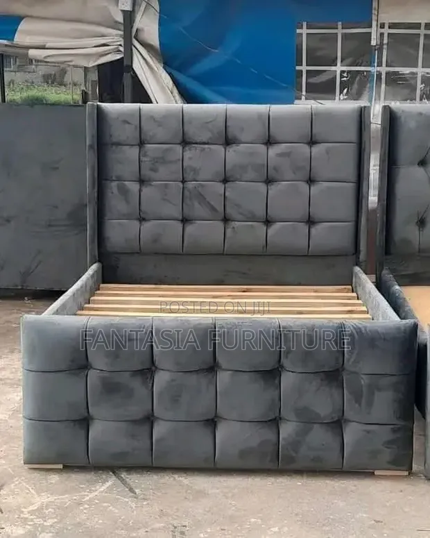 5x6 Foot Grey Tufted Bed Frame - 1
