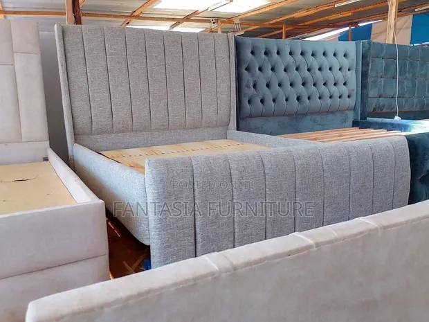 Brand New Ideal 5x6 Bed with Textured Grey Fabric - 1