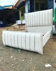Brand New 5x6ft Off-White Velvet Bed with Mattress - 2