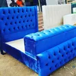 5x6 Foot Blue Tufted Velvet Bed with Storage - 1