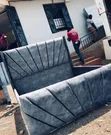 Grey Velvet Bed Frame (5x6) - 1