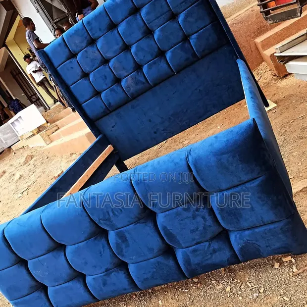 Royal Blue Velvet Bed (5x6) - Brand New - 1