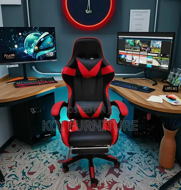 Adjustable Leather Office/Game Chair - Black - 1