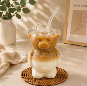 Set ya Vipande 2: Kikombe cha Kioo cha Dubu + Majani ya Kioo