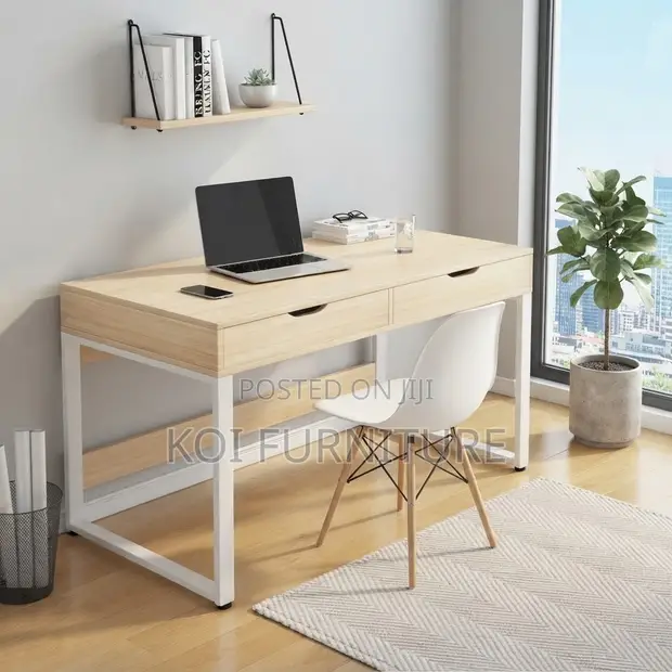Home Office Desk with Dual Drawers - White - 1