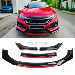 Universal Car Bumper Lip Front Splitter (Nyeusi na Mstari Mwekundu)