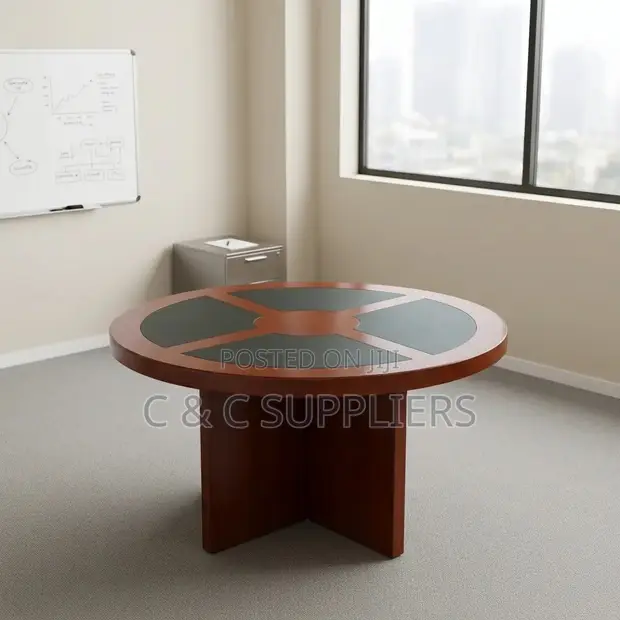 Mahogany Round Meeting Boardroom Table - 1