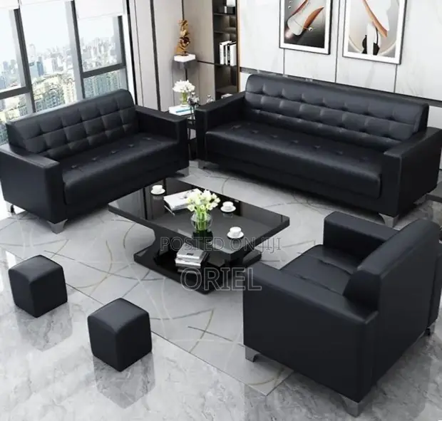 Black Leather Office Sofa - 1