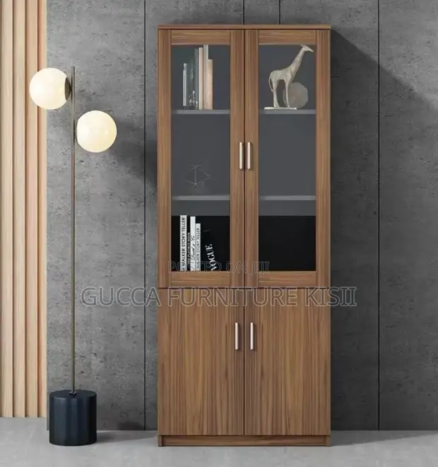 2-Door Wooden Office Bookcase with Glass Top - 1