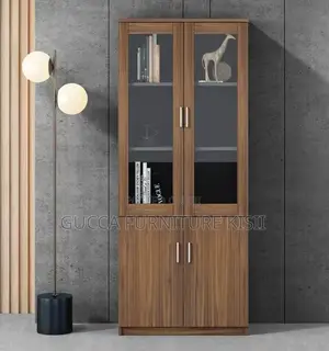 2-Door Wooden Office Bookcase with Glass Top